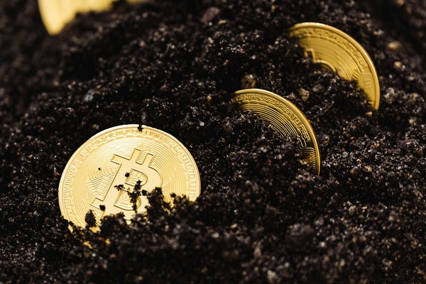 Gold Ethereum and Bitcoin cryptocurrency coins placed close together on a white surface