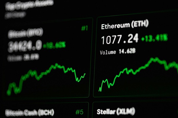 Screen showing the Ethereum ETH price ticker with a green rising price chart